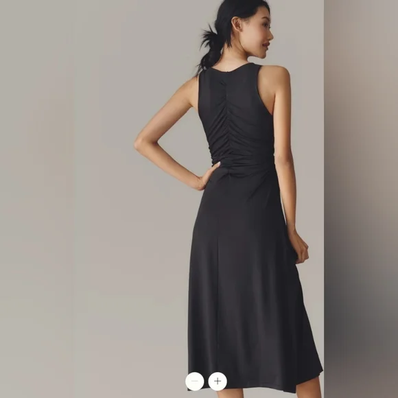 NWT By Anthropologie Sleeveless Hardware Ruched Midi Dress - Picture 3 of 6